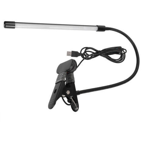 Lampe de lecture LED à Clip réglable, luminosité chaude et froide, noir, Tube unique, alimenté par USB (1/4)