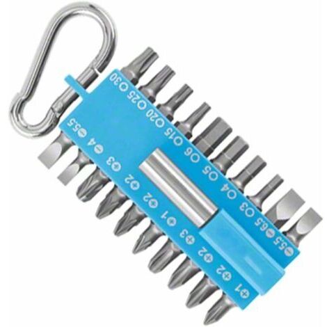 Assortiment d'embouts de vissage Bleu (avec porte-embouts universel, mousqueton, embouts pour perceuses et tournevis),(21pcs) (1/4)