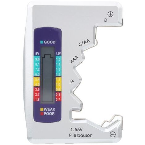 Testeur de Batterie, Vérificateur Universel de Piles Petit Testeur de Piles pour Batterie au Lithium C/D/9V/AA/AAA/1.5V - Testeur de Batterie pour Batteries Domestiques (1/4)