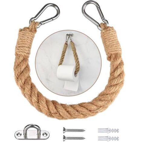 Porte-serviette en Corde de Chanvre Porte Papier Toilette Corde Style Ins Support de Rouleau de Serviette Toilette Vintage avec Vis Accessoire de Rétro Décoration de Salle de Bain et Cuisine (1/4)