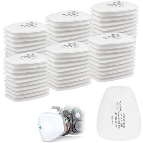Lot de 60 filtres en coton 3M, filtre pour masque complet, filtre à insertion 5n11 CN, filtre en coton pour filtres 6000, 6200, 6800, 7501, 7502, FF402 (blanc) (1/4)