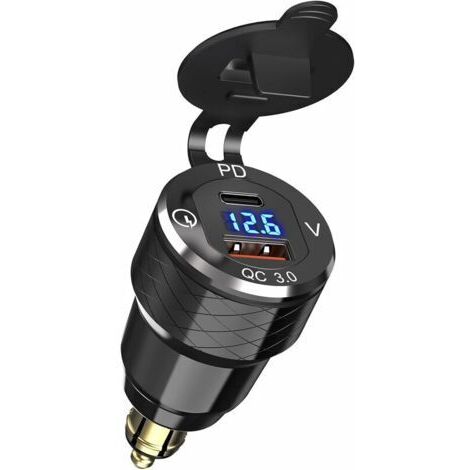 Chargeur Rapide étanche pour Moto 12 V 24 V QC3.0 USB C PD Hella DIN Prise pour Ducati Triumph Moto -Rouge 1