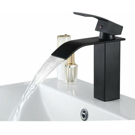 NOIR Robinet de Lavabo en Cascade Mitigeur en Laiton pour Salle de Bain Design Moderne (1/5)