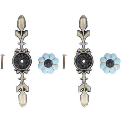 2 pièces/ensemble boutons de tiroir en forme de citrouille peints à la main, poignée d'armoire en céramique de Style pastoral chinois, bleu clair (1/4)