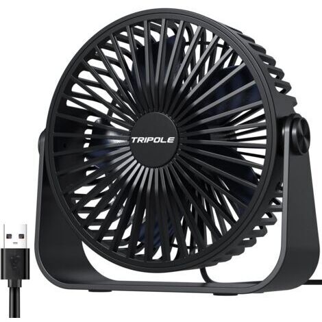Ventilateur de Bureau USB, Ventilateur de Table à 3 Vitesses, Ventilateur Silencieux Réglable à 360°, Ventilateur Portable pour Bureau, Maison, Chambre, Voiture, Camping en Plein Air-Noir (1/4)