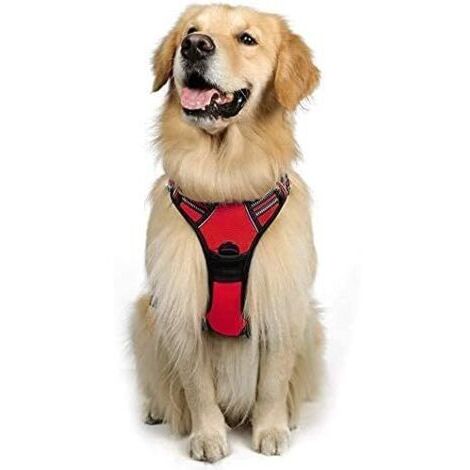 Harnais Chien L Arnais Rouge Anti Traction Réfléchissant Gilet Réglable pour Chien Grand Taille, Attache Devant Crochet de Laisse pour Randonnée Trajet Voiture, American Staff, Border Collie-Enl (1/4)