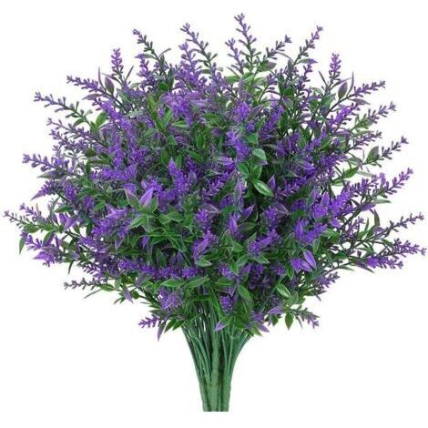 12 Pcs Plante de Lavande Artificielle Intérieur et Extérieur Plastique Résistant aux UV Fausses Fleurs Plantes Bouquets pour Arrangement Floral, Décorations de Mariage à la Maison et au Jardin, Violet (1/4)