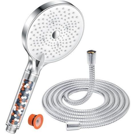 Pommeau de Duche avec tuyau 1,6M, YEAUPE PRO Pommeau de Douche Economie Deau, Pommeau de Douche Anti calcaire Grand (130mm), Pommeau de Douche Haute Pression avec 6 types de jets, Blanc Chrom (1/5)