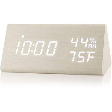Réveil Numérique, Horloge électronique en Bois à Réglage Intelligent de la luminosité Sonore pour Chambre à Coucher (Couleur Bois Blanc) (1/4)