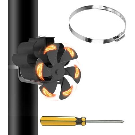 Ventilateur à 6 pales pour poêle à bois avec pince flexible pour poêles à bois/copeaux de bois - Économe en combustible et transfert de chaleur à haut rendement (1/5)