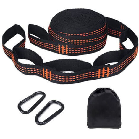 Sangles de Hamac pour Arbre avec 2 Cordes Hamac de 280cm2,5cm and 2 Mousquetons de Fer kit de Fixation Hamac pour Balançoire Camping avec Capacité de Charge de 200 kg Respectueux des Arbres (1/5)