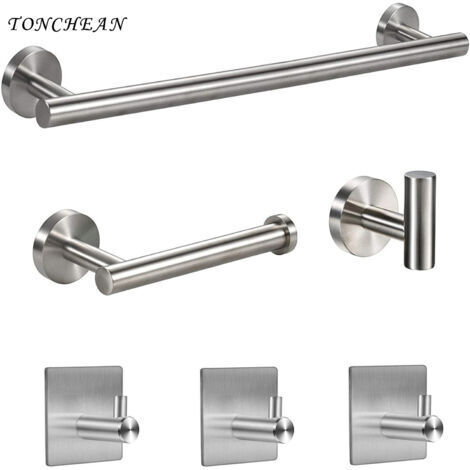 Barre de Serviettes de Bains,Acier Inoxydable Porte Serviette Murale Salle de Bain Ensemble de porte-serviettes muraux 6 pièces,OR, accessoires pour salle de bain et cuisine- (1/5)