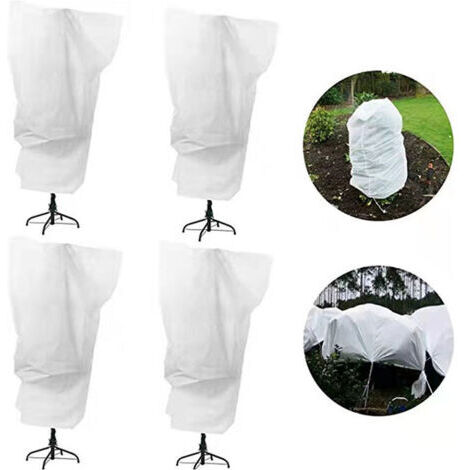 Voile d'hivernage,4pcs Housse de Protection pour Plantes, 100cm x 156cm Housse Hivernage Plante for Protection antigel Perméable, Coupe-Vent, Froid, Chaud et Anti-Insectes - Blanc(Style de fermeture (1/5)