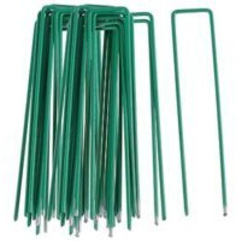 Paillage pour plante 50pcs Piquets de Fixation pour Jardin, Pelouse Agrafes en Forme de U pour Bâche Anti-Mauvaises Herbes, Galvanisés à Chaud (150 mm de Hauteur) (1/5)