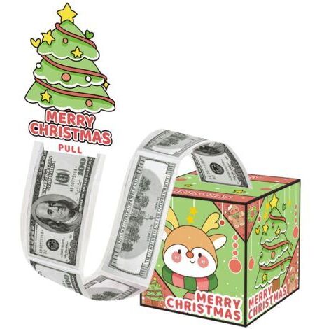 Boîte à tirer de l'argent avec film plastique (thème de Noël) : renne, sapin de Noël, cadeau surprise - Cadeau