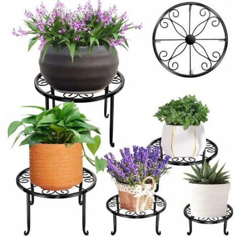 Lot de 5 Support pour pot de fleurs, Étagère Plantes Intérieur ou Extérieur Porte-Pots de Fleurs en Fer pour l'intérieur, Résistant à la Rouille (Noir) (1/3)