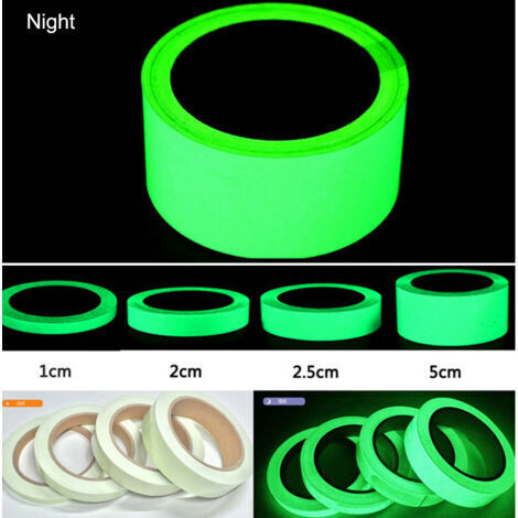 2 Volumes Fluorescente Bande Autocollante Lumineux Ruban Adhésif Amovible étanche Brillant dans l'obscurité pour Les Escaliers la Scène Le Vélo la Chambre Le Garage - 3 cm x 5m (1/5)