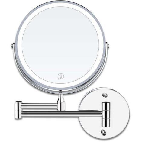 Miroir grossissant, 8 Pouces LED Miroirs Maquillage Mural Miroir Grossissant Lumineux, 1x/10x Grossissement Charge USB Réglable à 3 Couleurs (1/5)