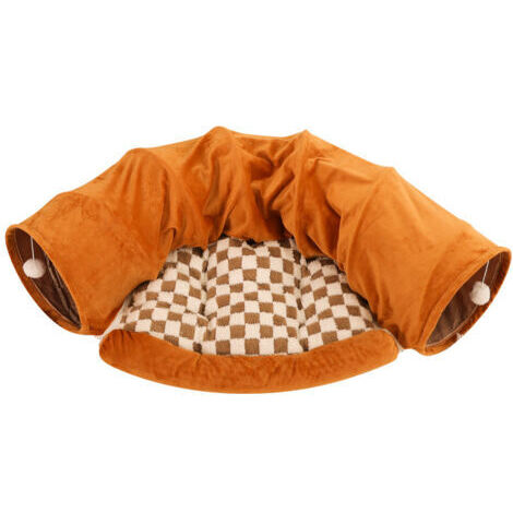 Tunnel pliable pour lapins, jouet avec tapis amovible, niche et cachette pour chats, chatons, lapins, cochons d'Inde et chatons (marron) (1/4)
