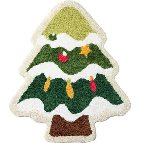 Tapis de bain sapin de Noël pour salon, tapis vert avec une excellente absorption et une grande facilité de lavage, tapis de douche antidérapant, tapis de porte de Noël doux, épais et durable pour bai (1/4)