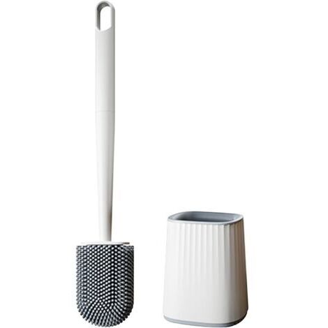Brosse WC Silicone - Brosse Toilette et Supports, Anti-goutte, Antibactérienne, Balayette WC Ventilée, Séchage Rapide sans Odeur, Balai WC Montage Mural/au Sol, Blanc (1/5)