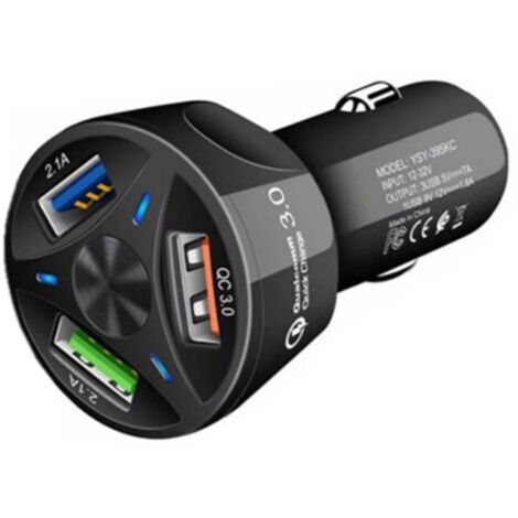 Câble téléreport Charge montée sur véhicule QC3.0, Charge rapide de plaque tournante de charge rapide de port de sortie 3USB monté sur véhicule de téléphone 3.1A - noir (1/3)