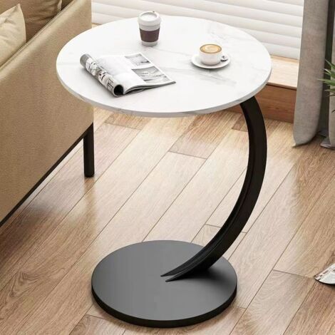 – Table d'appoint en acier industriel 60x40x38 cm – Design en C pour espaces réduits – Table de chevet ou bureau – Couleur blanc et noir (1/5)