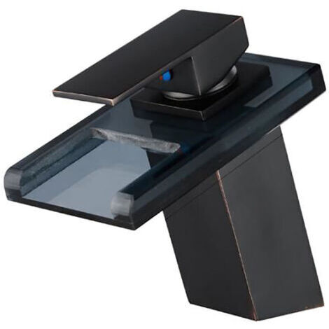 Robinet Mitigeur lavabo cascade salle de bain en céramique en verre Noir SANS LED & Flexible (1/5)