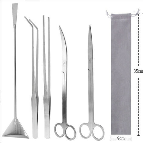 Outils pour aquarium, longs outils en acier inoxydable pour plantes d'aquarium, pinces à épiler, ciseaux, spatule, kit d'outils pour bonsaï, grattoirs à algues (1/5)
