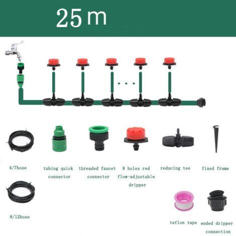 Kit Irrigation Goutte à Goutte, d'arrosage automatique système DIY Avec arrosage Micro Arroseur et 25m Tuyaux, pour jardin serre potager pelouse (1/5)