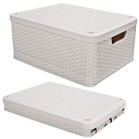 Pliable Bote de Rangement avec Couvercle,43.8x33x24.5cm Boite de Rangement Plastique Caisse de Rangement avec Poignée,Empilables Tissé Panier de Rangement Pour Vêtements,Jouets,Livre (1/5)