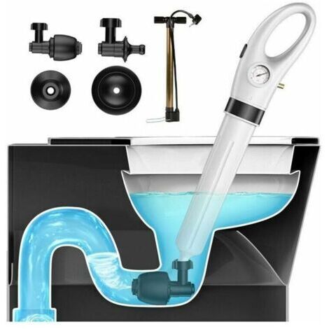 Déboucheur de toilettes, déboucheur de tuyaux de toilettes à haute pression avec baromètre, déboucheur de piston de toilettes avec 4 têtes de piston et gonfleur, déboucheur de toilettes, évier, baigno (1/5)