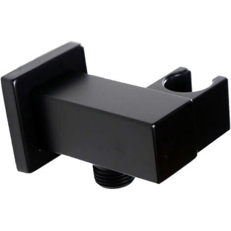 Curseur barre de douche 1/2" NPT Support de pommeau de douche à main réglable carré avec sortie d'eau Raccord union murale Coude d'alimentation pour douchette, Noir (1/5)