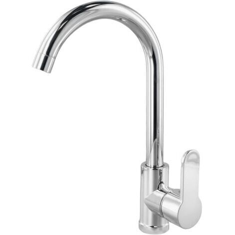 Mitigeur d'évier, robinet de cuisine en acier inoxydable à un seul arc, robinet de cuisine à grand arc, mitigeur de lavabo double usage eau chaude et froide, finition placage (1/4)