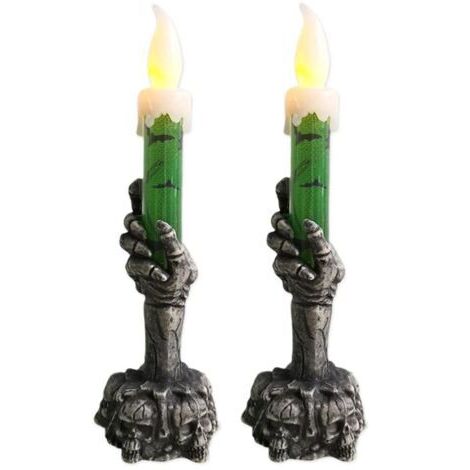 Bougeoir en forme de crâne d'halloween, lampe éclairée d'halloween, squelette fantôme main,vert (1/5)