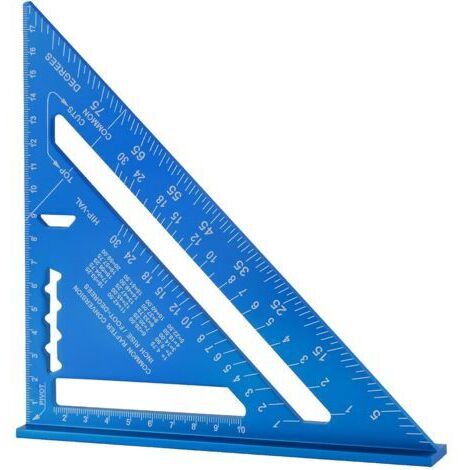 Règle triangulaire de 180 mm, rapporteur carré, règle triangulaire de haute précision en alliage d'aluminium, outil de mesure pour l'ingénieur charpentier (Métrique bleu) (1/5)
