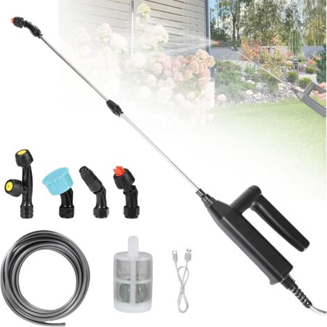 Pulvérisateur de Jardin Électrique sans Fil - 7.4V avec 2 Batteries 2000mAh, 3 Modes, 4 Buses, Tuyau 3/5/8m & Perche Télescopique 60cm, pour Arrosage et Nettoyage Extérieur (3m) (1/5)