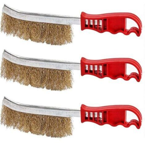 [JAMAIS UTILISÉ]Set of 3 Hand Wire Brushes, Nylon, Brass, Stainless Steel, Large Brass Cleaning Brush for Wood, Welding Slag Cleaning, Rust Removal (1/4)