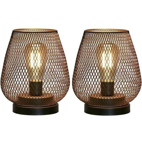 [JAMAIS UTILISÉ]Ensemble de 2 lampes de chevet en métal noir Design cage vintage Éclairage LED blanc chaud Pour intérieur et extérieur (1/5)
