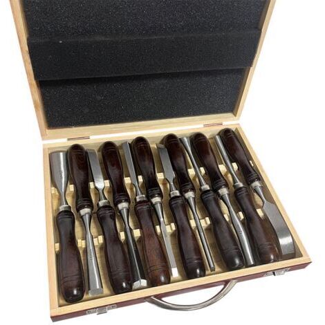 [JAMAIS UTILISÉ]Ensemble de 12 ciseaux à bois Acier haute qualité pour sculptures détaillées Longueur 220 mm Largeur 7 à 26 mm Ergonomiques pour maillet