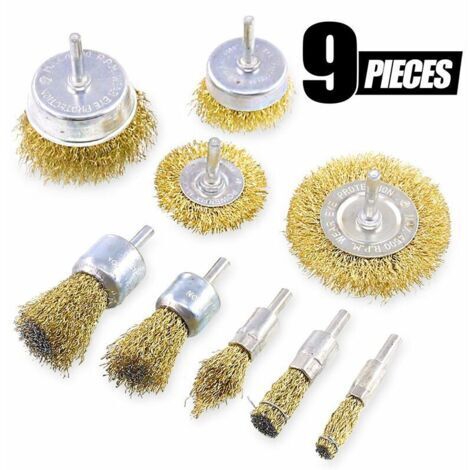 [JAMAIS UTILISÉ]9Pieces Brosse metallique pour perceuse métallique meuleuse circulaire avec kit de brosse à tige 1/4 pouce (1/5)