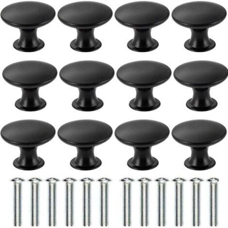 [JAMAIS UTILISÉ]Lot de 12 poignées de tiroir et de porte noires , 30 mm, trou rond, pour armoires, penderies, cuisines et chambres d'enfants. (1/4)
