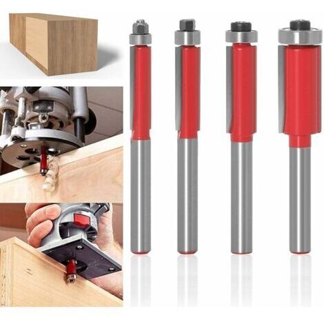 [JAMAIS UTILISÉ]Roulement Routeur 6mm ，Cutter à Queue De 6mm Menuiserie Outil Woodworking Travail Bois Fraisage Carbure Cémenté Flush Trim Router Tige Fraise à Bois Avec 4 Lames Motif De Garniture Rou (1/5)