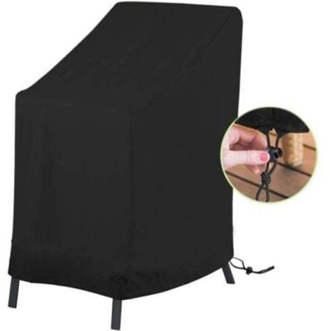 Housse de Chaise de Jardin, Imperméable Housse de Protection pour Chaises de Jardin Housse pour Fauteuil Empilables, Tissu Oxford 210D avec Corde et Boucle (89x89x120/89cm) - Noir (1/5)