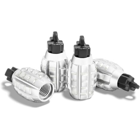 4 Pièces Bouchons Valve en Aluminium, Bouchons Valve en Forme De Grenade, Bouchons de Tige de Valve de Pneu, Anti-Poussière, pour Voitures, SUV, Vélos, Camions, Motos (Argent) (1/5)