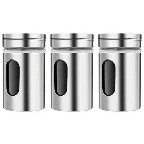 3 Pièces Boîtes à Épices avec Couvercle Pivotant,Bouteille d'assaisonnement en Acier Inoxydable,Pot Epices Set epices Cuisine,pots à épices pour Thé, sel et poivre (1/5)