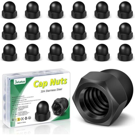Lot de 25 écrous à chape M6 noir, haute forme Écrous à chape hexagonaux de haute qualité, écrous à capuchon en acier inoxydable pour vis tiges filetées et boulons filetés, écrou borgne moto
