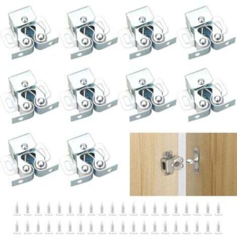 Loqueteaux de Meuble 10 Pièces Fermeture Porte Placard, Loqueteaux de Porte Placard Double Rouleau pour Placard Argent (1/5)
