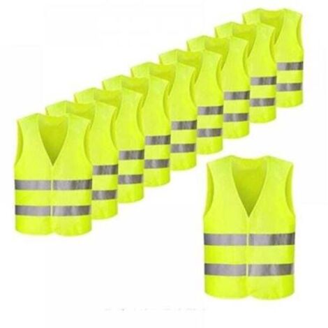 Perle rare avertissement gilet / gilet de sécurité néon jaune avec rayures fluorescentes : 10 pièces (1/5)