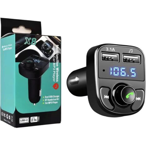 Bluetooth Voiture, Adaptateur Transmetteur FM MP3, Radio Allume Cigare Charge, Émetteur FM Voiture Chargeur pour Appel Mains Libres avec 2 USB, Support USB/Carte TF (1/5)